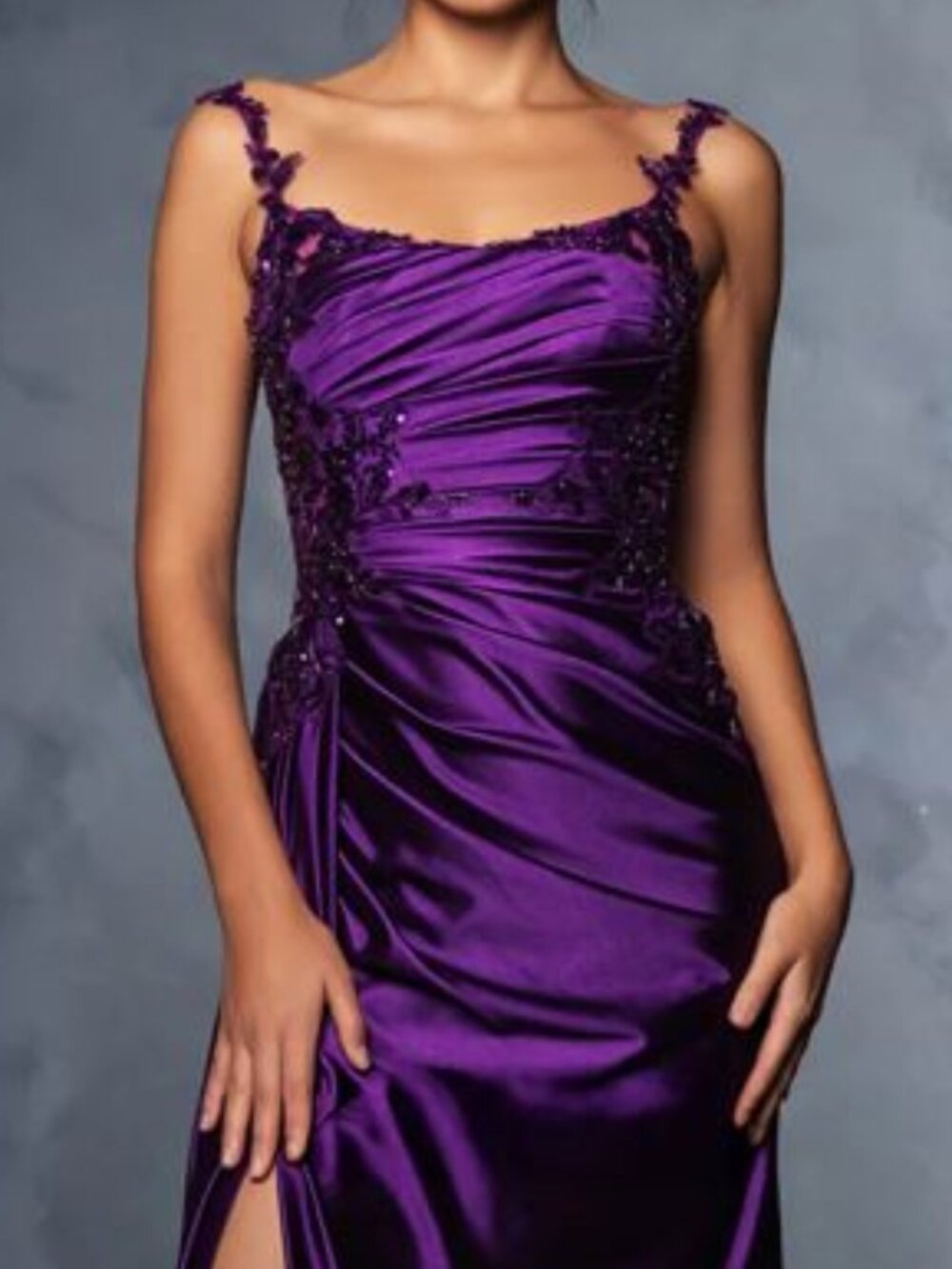 NWT May Queen MQ2145 Satin Prom Dress Eggplant Size 14 - Picture 2 of 6